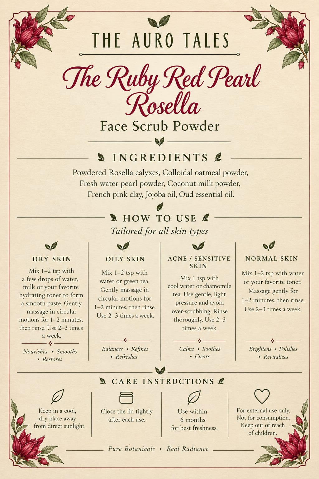 The Ruby Pearl Rosella face scrub (dry)